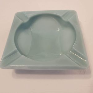 Fire King Turquoise Blue Delphite Large Glass Ashtray 5 7/8" Square Vintage MCM